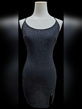 Windsor Black Sparkle Animal Print Spaghetti-Strap Prom Dress